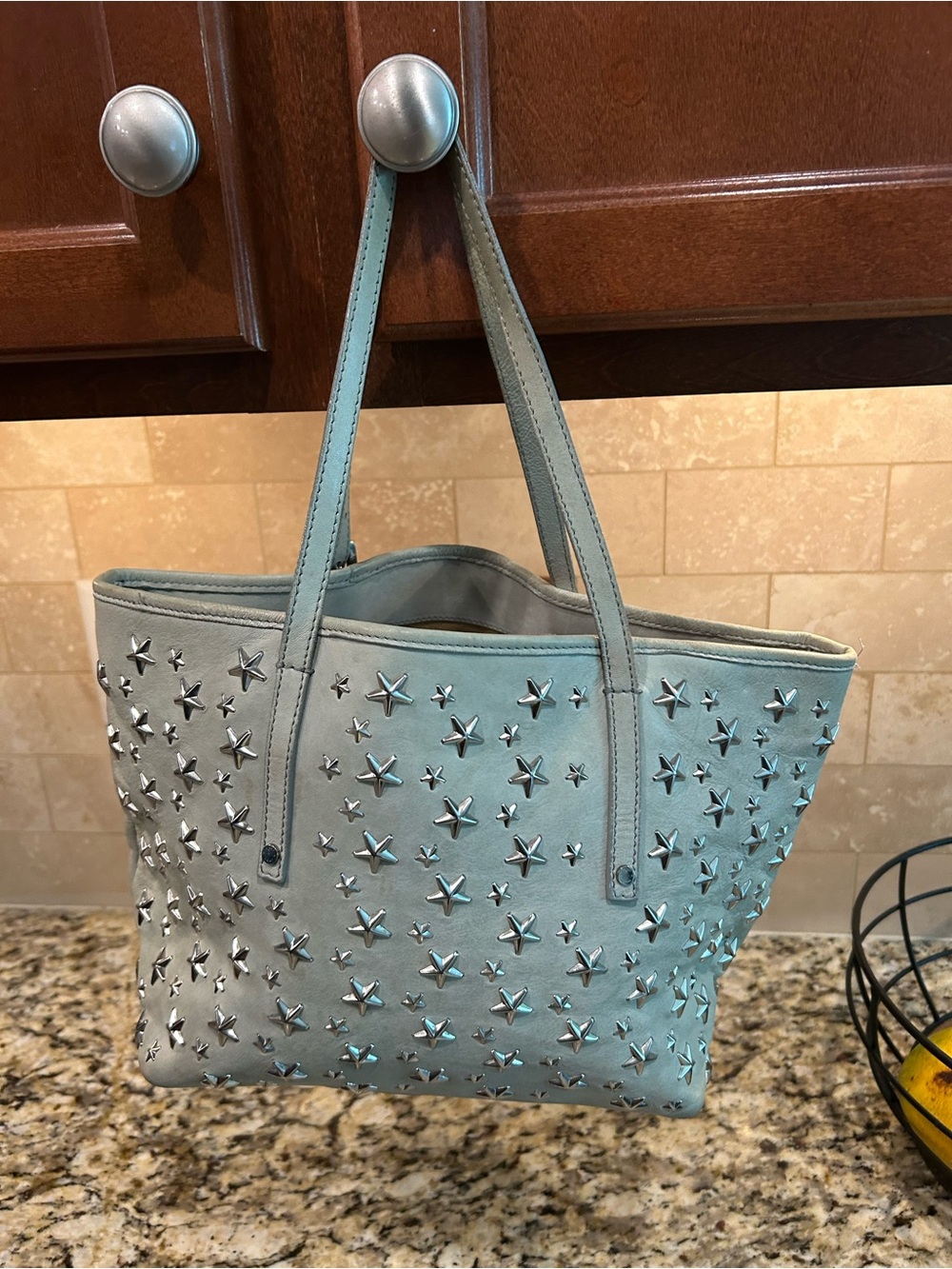 Jimmy Choo Sasha Gray Leather Star Studded Tote Bag - Picture 2 of 9
